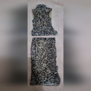 Cable & gauge Snake Print Mesh Two Piece  Set